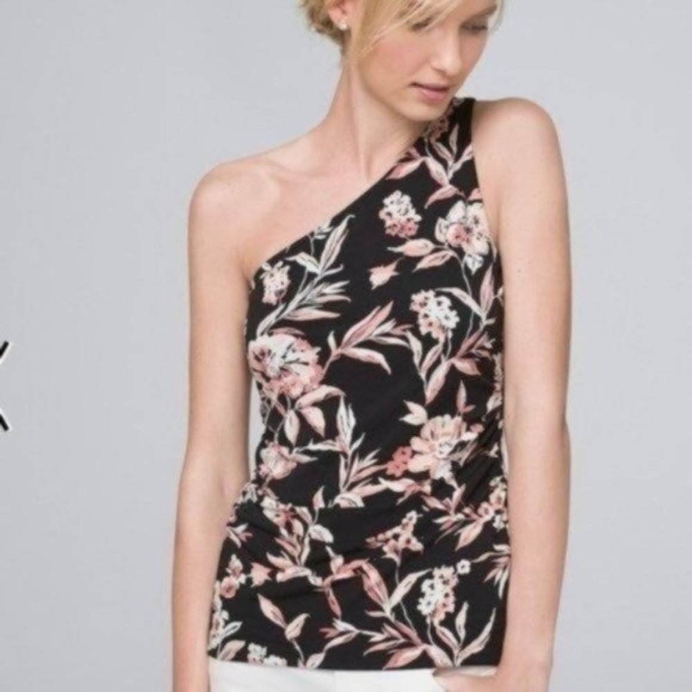 White House Black Market Floral One Shoulder Top Pullover Fully lined S Small